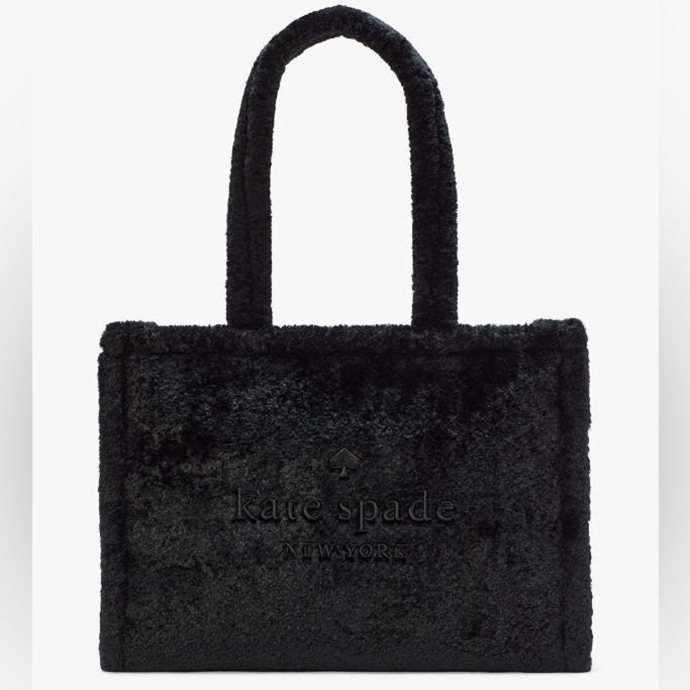 Kate Spade Black Ellie Faux Fur Large Tote Black Tote Like New Apres Ski